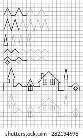Exercises for young children on a square paper. Developing skills for writing and drawing. Vector image.