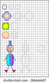 Exercises for young children on a square paper. Developing skills for writing and drawing. Vector image.