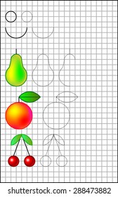 Exercises for young children on a square paper. Developing skills for writing and drawing. Vector image.