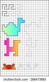 Exercises for young children on a square paper. Developing skills for writing and drawing. Vector image.