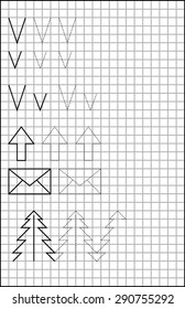 Exercises for young children on a square paper. Developing skills for writing and drawing. Vector image.