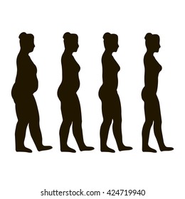 exercise.weight loss. obese women lose weight by jogging.  care concept. vector,flat icons design, medical illustration
