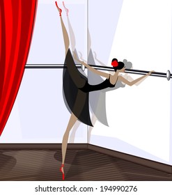 exercising of ballet dancer in black