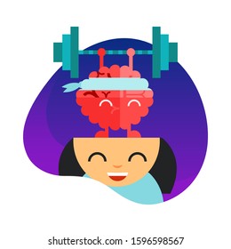 Exercising brain icon. Human head, mind, weightlifting isolated sign. Business, education, learning concept. Vector illustration symbol element for web design
