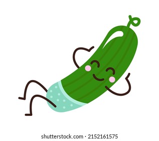 Ejerciendo el pepino de dibujos animados. Icono de verduras. Alimentos saludables. Ilustración del vector