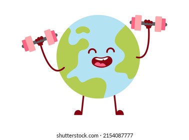 Exercising cartoon earth character. Vector illustration