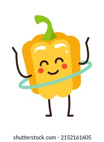 Exercising cartoon pepper. Vegetable Icon. Healthy food. Vector illustration