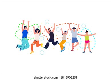 exercising with friends flat vector illustrations