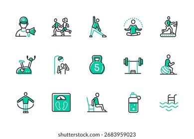 Training im Fitnessstudio - Symbole für Liniendesign