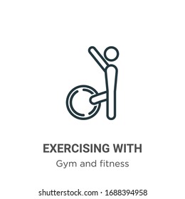 Ejercicio con icono vectorial de contorno de bola gimnástica. Ejercicio negro en línea delgada con icono de bola gimnástica, vector plano ilustración de elemento simple de gimnasio editable y concepto de fitness golpe aislado 