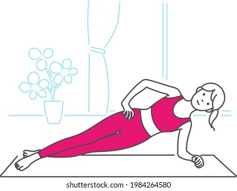 A ｗoman exercising at home.Vector data that is easy to edit.