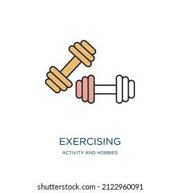 exercising icon from activity and hobbies collection. Thin outline exercising, exercise, fitness detailed offset lineal color icon isolated on white background. Line vector exercising sign, symbol for