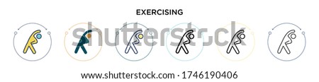 Exercising icon in filled, thin line, outline and stroke style. Vector illustration of two colored and black exercising vector icons designs can be used for mobile, ui, web