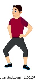 Exercising, man doing bending, vector illustration