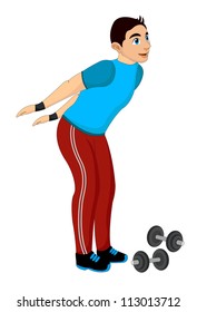 Exercising, man doing bending, vector illustration
