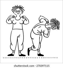 Exercising old woman. morning exercises, vector illustration, Pilates poses set
