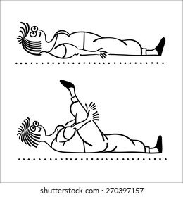 Exercising old woman. morning exercises, vector illustration, Pilates poses set