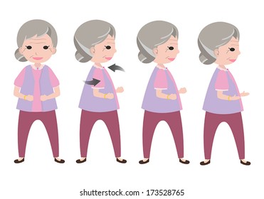 Exercising old woman with twisting posture