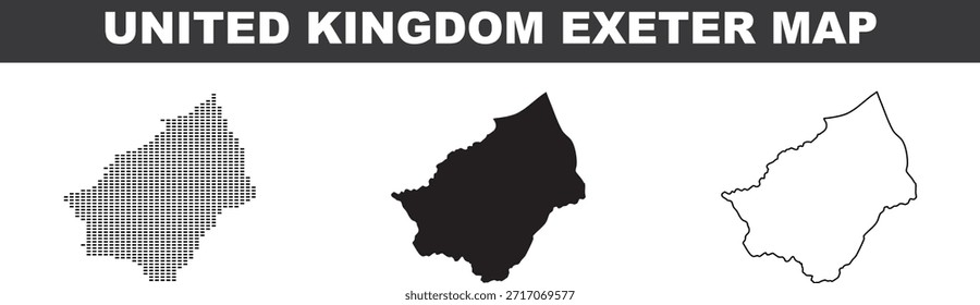 Exeter mapa da cidade em Reino Unido com vários estilos pontilhado sólido e contorno