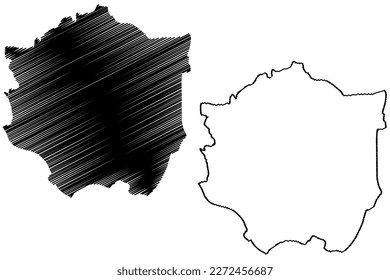 Exeter City and non-metropolitan District (Vereinigtes Königreich Großbritannien und Nordirland, Zeremonienbezirk Devon oder Devonshire, England), Vektorgrafik, Skizzenkarte