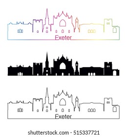 Exeter skyline linear style with rainbow in editable vector file