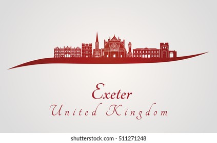 Exeter skyline in red and gray background in editable vector file