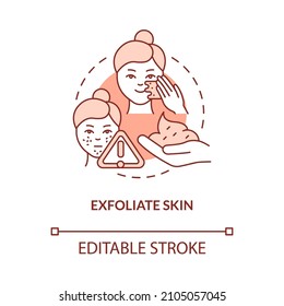 Exfoliate skin terracotta concept icon. Beauty and health. Skincare routine abstract idea thin line illustration. Isolated outline drawing. Editable stroke. Roboto-Medium, Myriad Pro-Bold fonts used