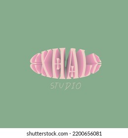 exhale studio logo graphic illustration design, trending logo, 3d text, typography vector retro style.