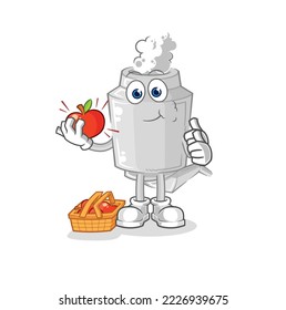 the exhaust eating an apple illustration. character vector