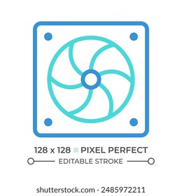 Icono de línea de dos colores del ventilador de escape. Calidad del aire interior. Polvo doméstico. Olor desagradable. Símbolo de contorno bicolor del sistema de ventilación. Pictograma lineal de duotono. Ilustración aislada Trazo editable