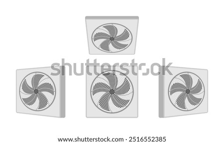 exhaust fan ventilation set with different view and position. vector illustration isolated on white background.