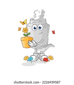 el escape con una maceta de flores. vector de caracteres
