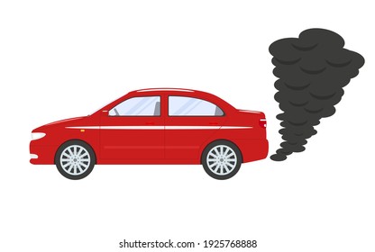 Exhaust fumes from the car. Vector illustration of exhaust fumes and black smoke coming out of a car  isolated on a white background.