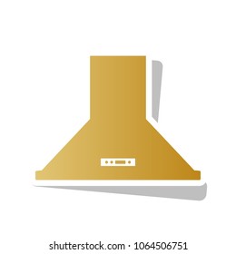 Exhaust hood. Kitchen ventilation sign. Vector. Golden gradient icon with white contour and rotated gray shadow at white background.