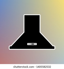 Exhaust hood. Kitchen ventilation sign. Black icon in white shell at pastel color background. Illustration.