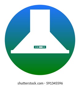 Exhaust hood. Kitchen ventilation sign. Vector. White icon in bluish circle on white background. Isolated.