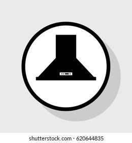 Exhaust hood. Kitchen ventilation sign. Vector. Flat black icon in white circle with shadow at gray background.