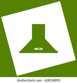 Exhaust hood. Kitchen ventilation sign. Vector. White icon obtained as a result of subtraction rotated square and path. Avocado background.