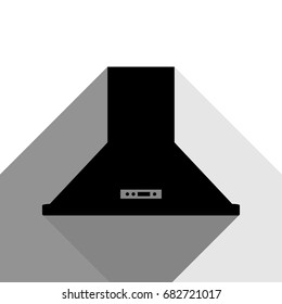 Exhaust hood. Kitchen ventilation sign. Vector. Black icon with two flat gray shadows on white background.