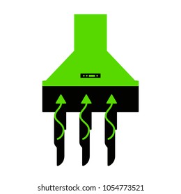 Exhaust hood. Range hood. Kitchen ventilation sign. Vector. Green 3d icon with black side on white background. Isolated.
