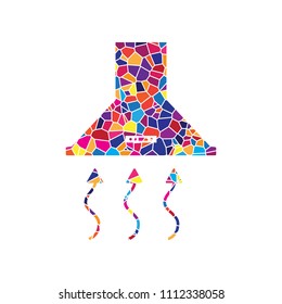 Exhaust hood. Range hood. Kitchen ventilation sign. Vector. Stained glass icon on white background. Colorful polygons. Isolated.