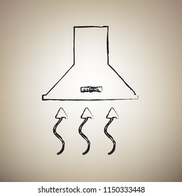 Exhaust hood. Range hood. Kitchen ventilation sign. Vector. Brush drawed black icon at light brown background.