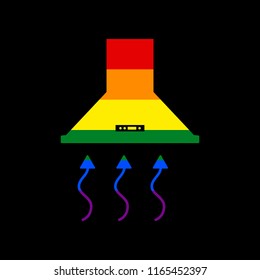 Exhaust hood. Range hood. Kitchen ventilation sign. Vector. Icon with colors of LGBT flag at black background.