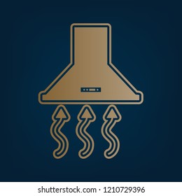 Exhaust hood. Range hood. Kitchen ventilation sign. Vector. Golden icon and border at dark cyan background.