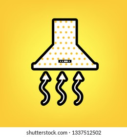 Exhaust hood. Range hood. Kitchen ventilation sign. Vector. Yellow polka dot white icon with black contour at warm yellow background.