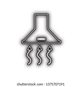 Exhaust hood. Range hood. Kitchen ventilation sign. Vector. Double contour black icon with soft shadow at white background. Isolated.