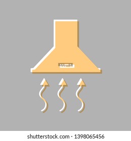 Exhaust hood. Range hood. Kitchen ventilation sign. Emboss effect with light orange icon on gray background.
