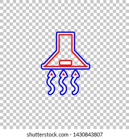 Exhaust hood. Range hood. Kitchen ventilation sign. Red, white and contour icon at transparent background. Illustration.