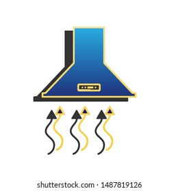 Exhaust hood. Range hood. Kitchen ventilation sign. Blue icon with gold contour with dark gray shadow at white background. Illustration.