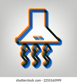 Exhaust hood. Range hood. Kitchen ventilation sign. Stroked Icon in orange, azure and old lavender Colors at gray Background. Illustration.